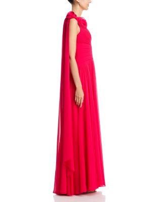 Pleat Chiffon Flower Trim Gown 