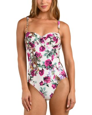 Amie Rose Leopard Jungle Underwire Bandeau One Piece Swimsuit