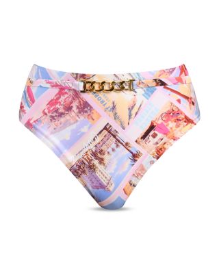 Vanessa Postcard Print High Waist Bikini Bottom