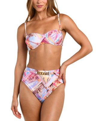 Vanessa Postcard Print High Waist Bikini Bottom