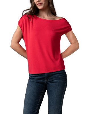 Short Sleeve Asymmetric Off Shoulder Knit Top