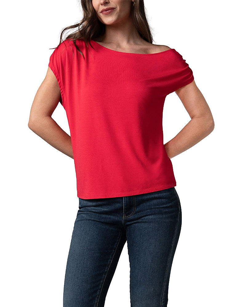 Liverpool Los Angeles Short Sleeve Asymmetric Off Shoulder Knit Top