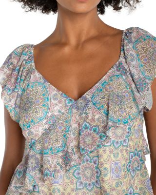 Flutter Sleeve Draped Woven Blouse