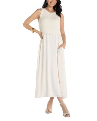 Sleeveless Crewneck Tie Back Sweater Woven Dress