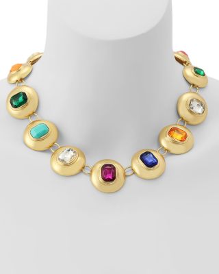 Stone Button Collar Necklace, 16-18"