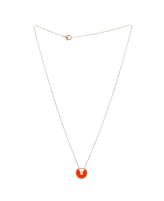XS Amulette de Cartier Pendant Necklace 18K Rose Gold with Carnelian and Diamond ,16"