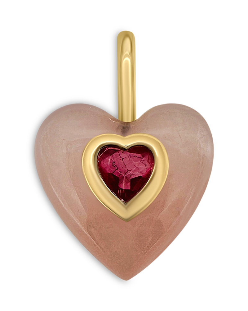 Moon & Meadow 10K Yellow Gold Pink Jade & Pink Topaz Heart Pendant Necklace, 16-18 - Exclusive