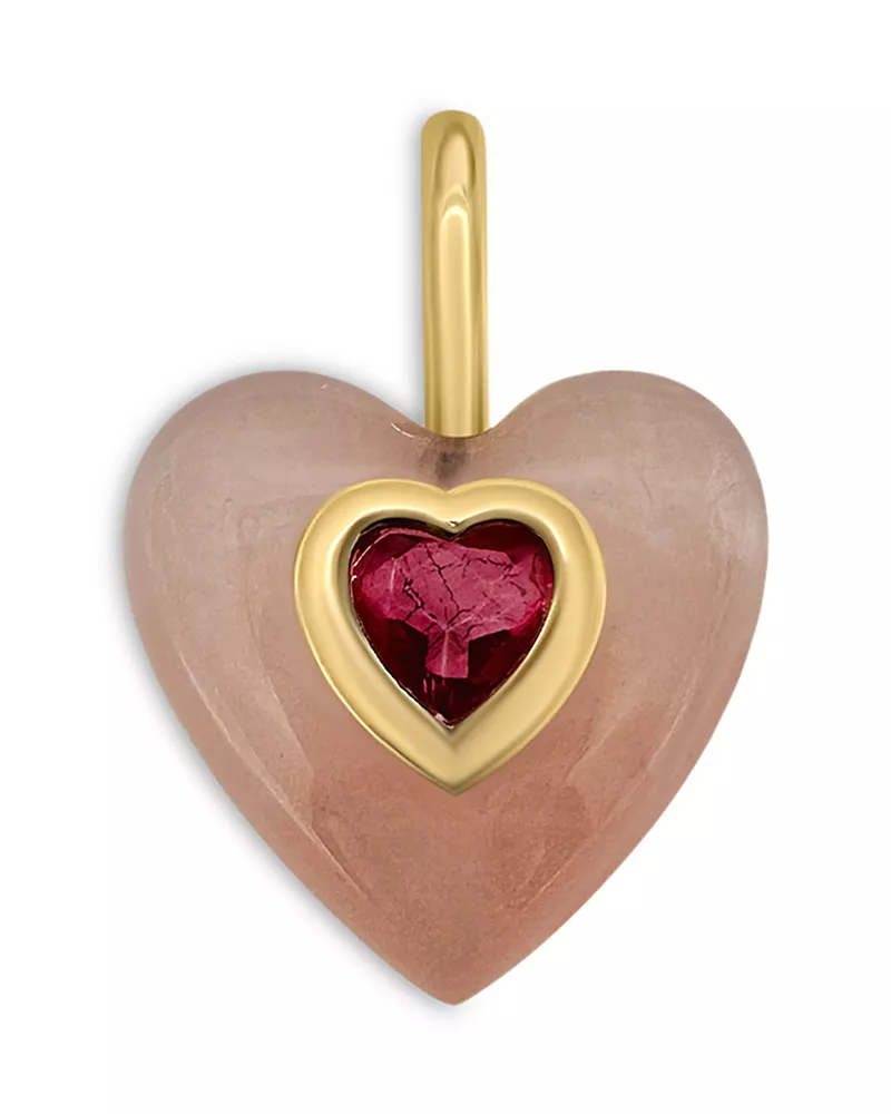 Moon & Meadow 10K Yellow Gold Pink Jade & Pink Topaz Heart Pendant Necklace, 16-18 - Exclusive