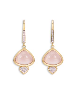 18K Yellow Gold Trisolina Rose Quartz & Diamond Drop Earrings