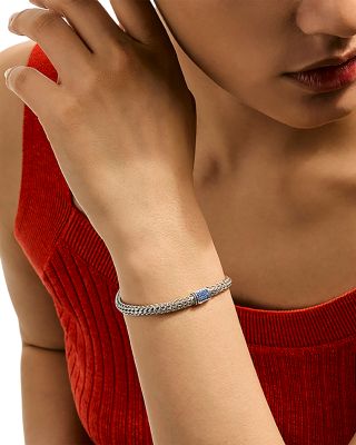 Sterling Silver Icon Blue Sapphire Pav&eacute; Woven Chain Link Bracelet, 5mm