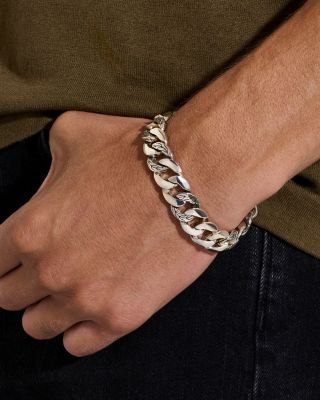 Sterling Silver Chain Textured & Polished Curb Link Bracelet