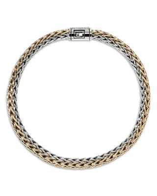 14K Bonded Gold & Sterling Silver Icon Diamond Reversible Woven Link Bracelet, 6.5mm