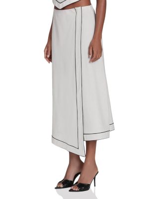 Linen Blend Faux Wrap Maxi Slip Skirt