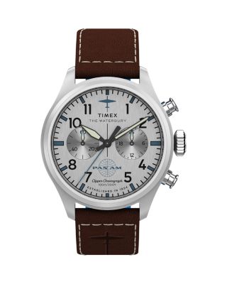 x Pan Am&reg; Waterbury Ace Chronograph Leather Strap Watch, 41mm