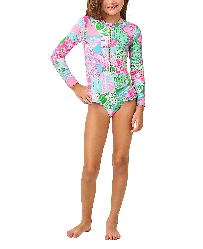 Lilly Pulitzer Girls' Denning Rashguard Swimsuit Upf 50+ - Little Kid, Big Kid