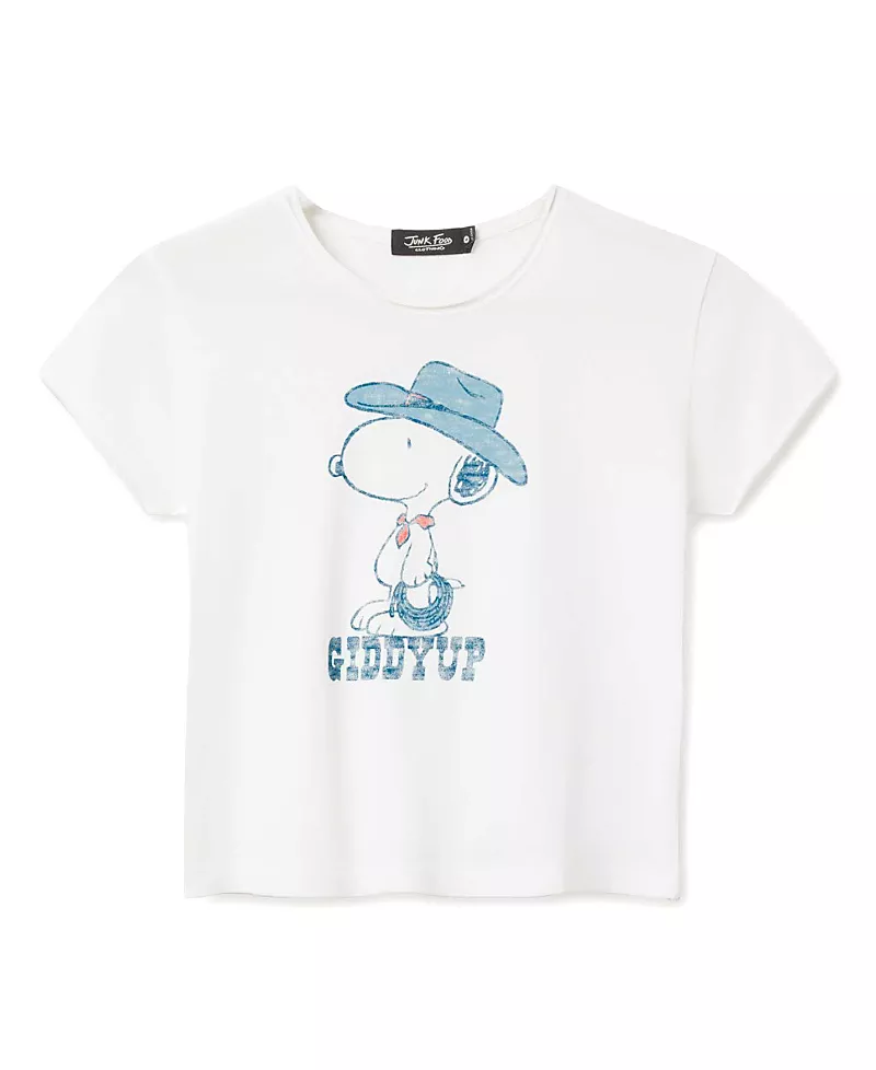 Junk Food Clothing Women's Giddy Up Snoopy Vintage Baby Tee