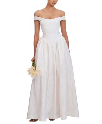  Tinsley Jacquard Bardot Wedding Gown