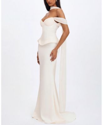  Jessalyn Sweetheart Peplum Mermaid Wedding Dress with Chiffon Scarf