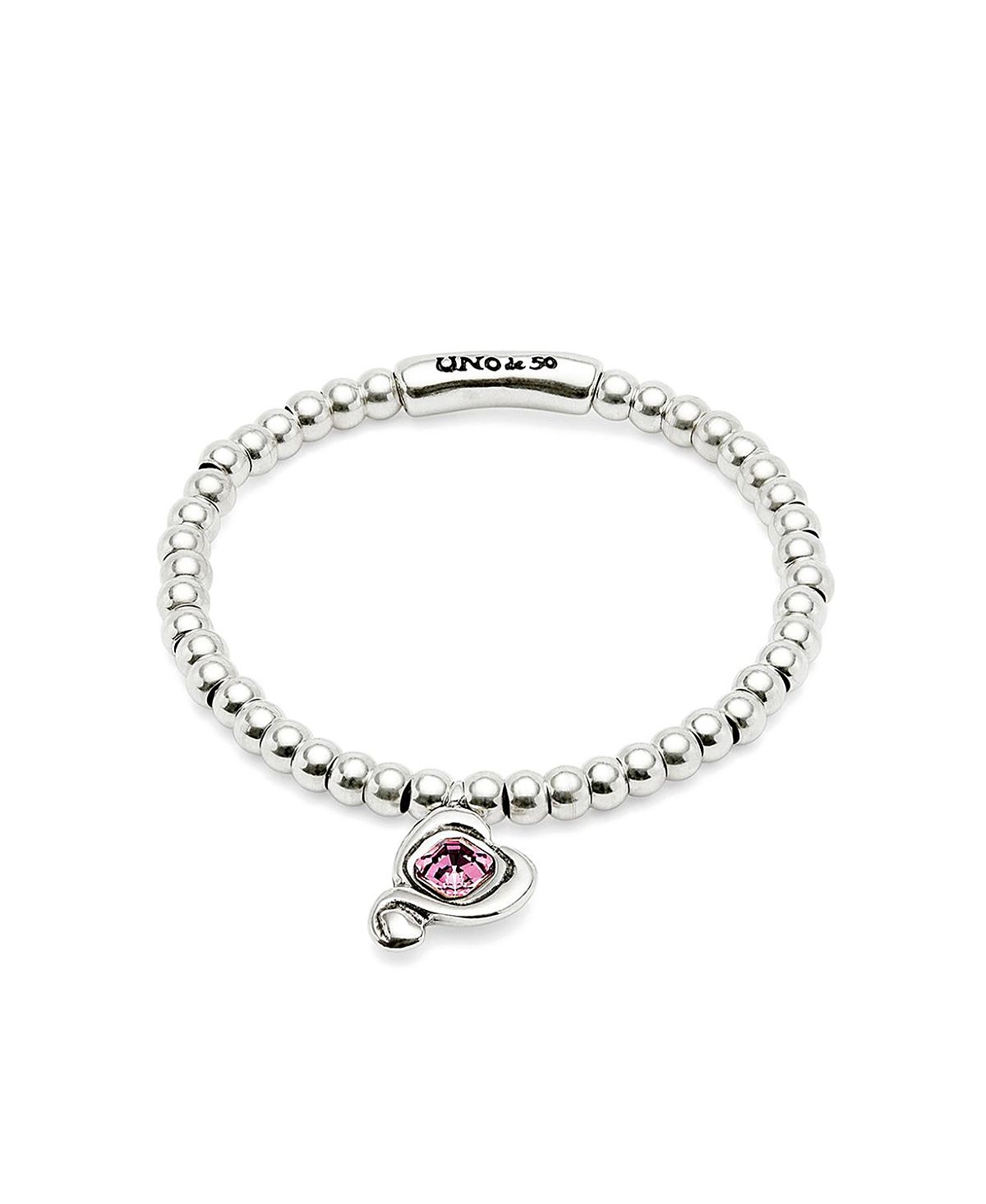 UNOde50 Beaded Stretch Bracelet with Heart and Pink Crystal