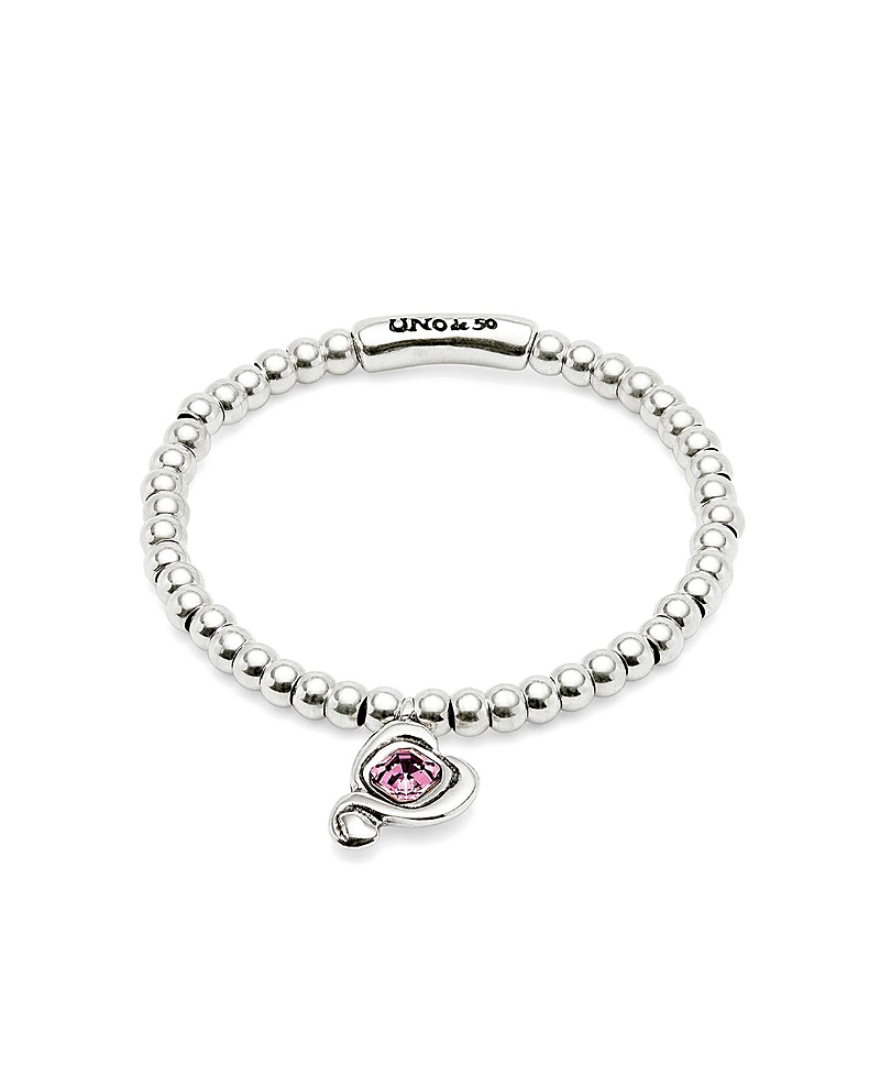 UNOde50 Beaded Stretch Bracelet with Heart and Pink Crystal