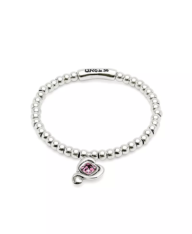 UNOde50 Beaded Stretch Bracelet with Heart and Pink Crystal