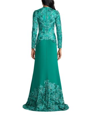 green emerald velvet dress Tadashi Shoji CHQ25199L Long Floral Pleated Formal Dress  The Dress Outlet