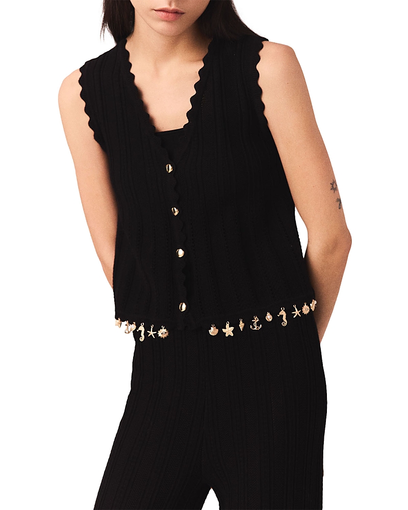 Maje Gold Tone Embellished Knit Cardigan