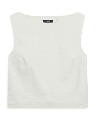 Bateau Neck Linen Cropped Top  