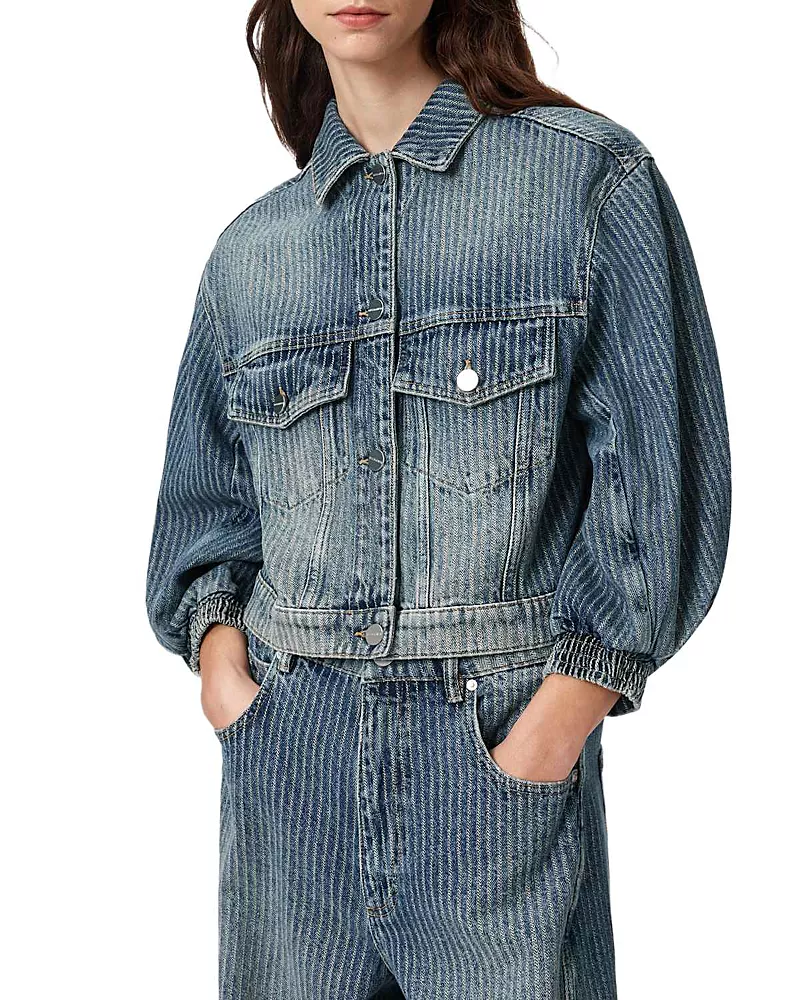 Allsaints Luca Stripe Jean Jacket in Titan Blue