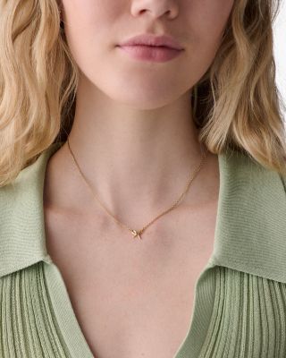 Girlie Pearlie Mini Bow Pendant Necklace, 14-16"