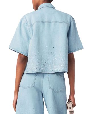 Cropped Rhinestone Denim Shirt