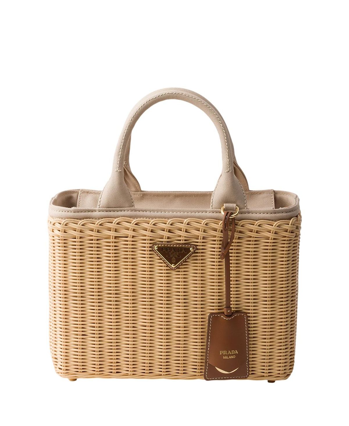 Prada Medium Wicker and Canvas Tote Bag
