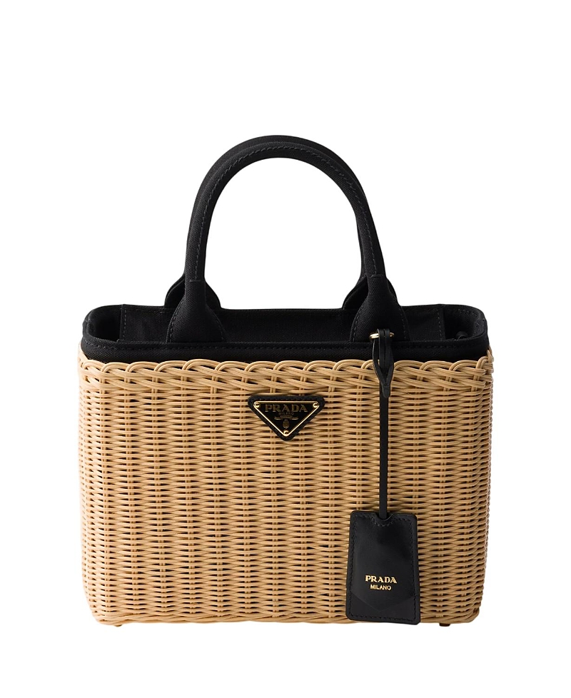 Prada Medium Wicker and Canvas Tote Bag