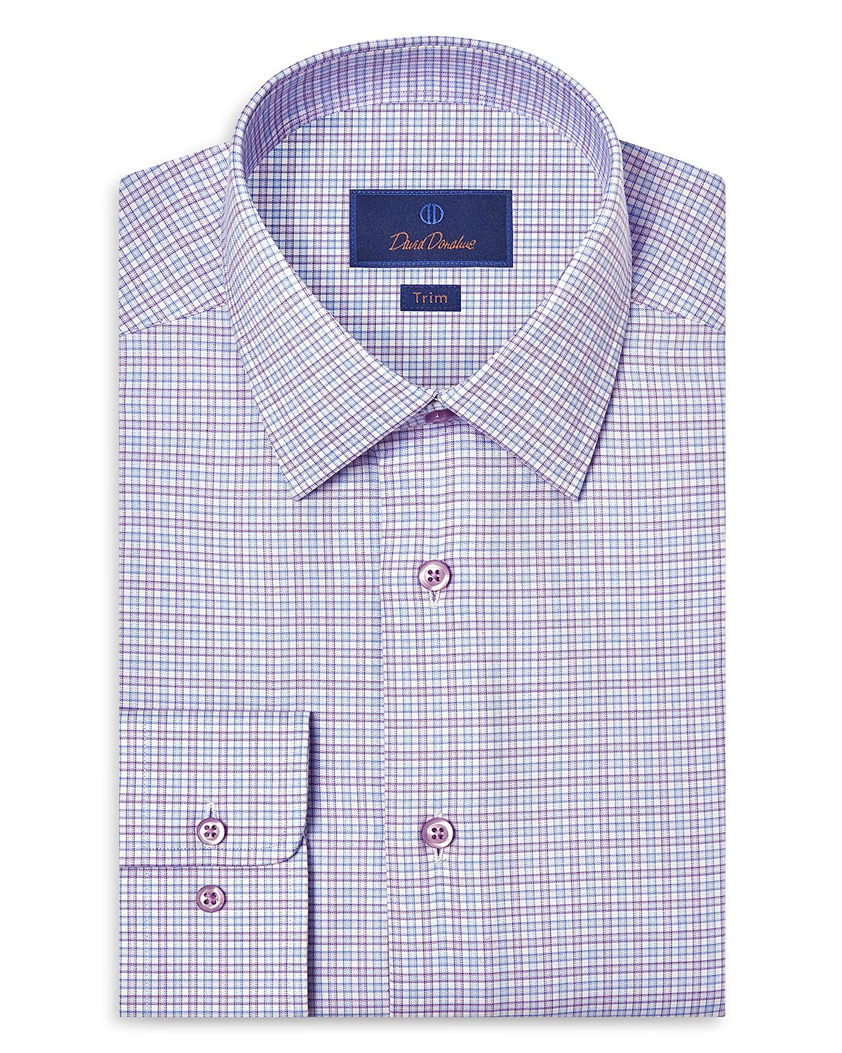David Donahue Trim Fit Twill Check Dress Shirt