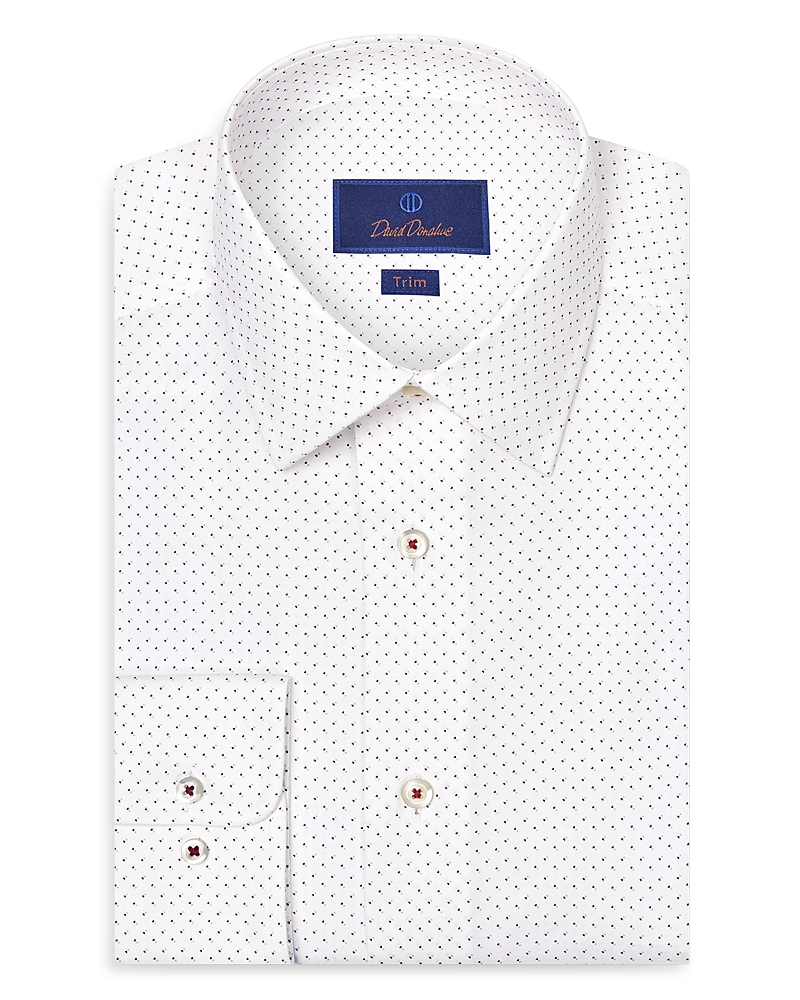 David Donahue Trim Fit Stretch Geometric Dot Print Dress Shirt