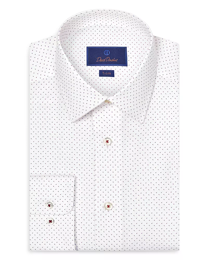 David Donahue Trim Fit Stretch Geometric Dot Print Dress Shirt