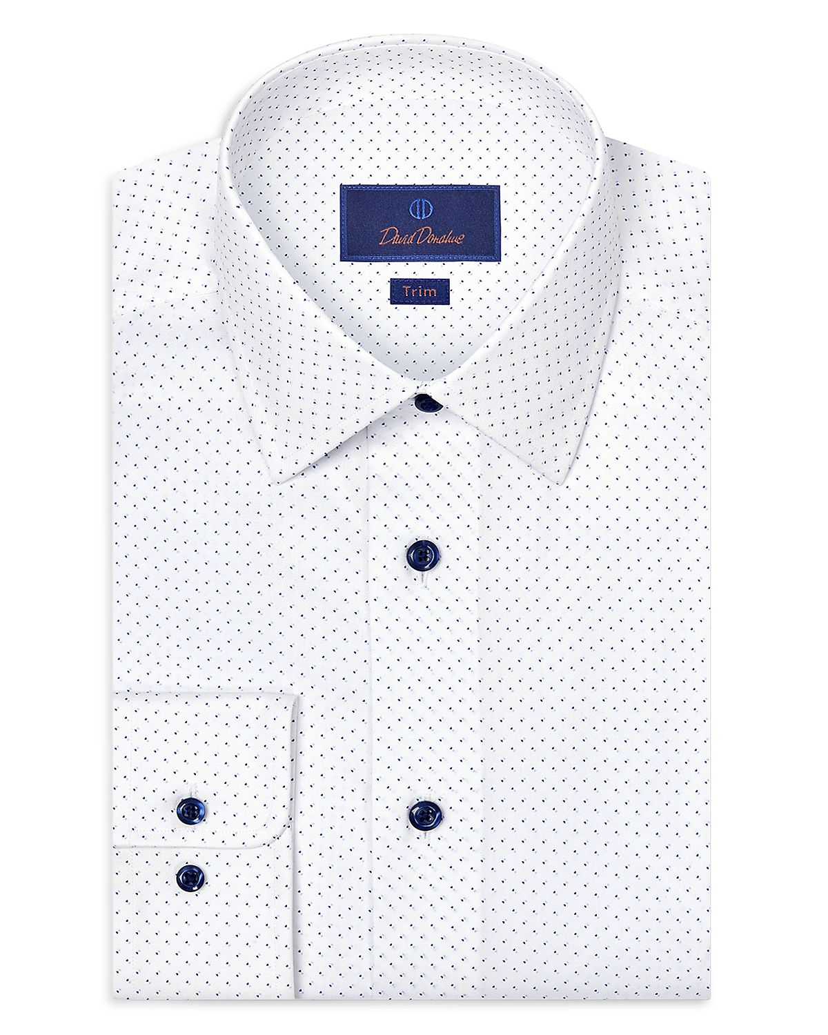 David Donahue Trim Fit Stretch Geometric Dot Print Dress Shirt