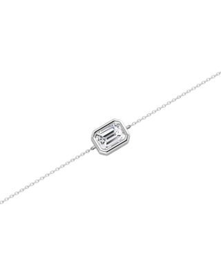  Bezel Solitaire Bracelet in 14K White Gold, 0.5ctw Emerald Lab Grown Diamond 7"