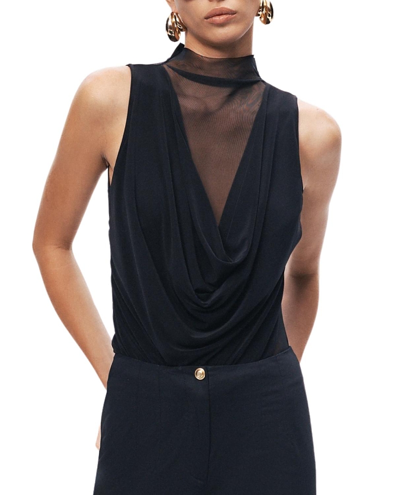 Nocturne Draped Mesh-Panel Bodysuit