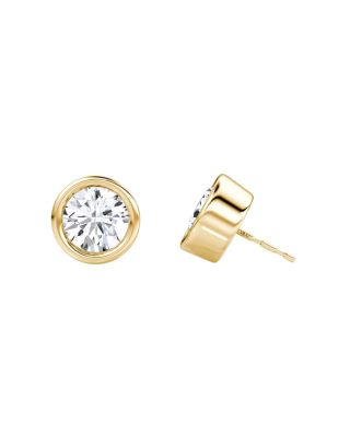  Bezel Solitaire Stud in 14K Gold, 2.0ctw Round Brilliant Lab Grown Diamond