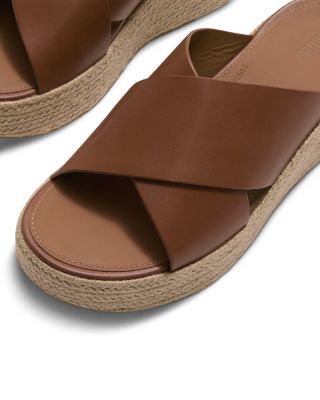Women's Leather Espadrille Wedge Platform Sandals