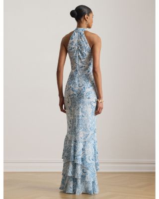 Paisley Crinkle Georgette Halter Gown