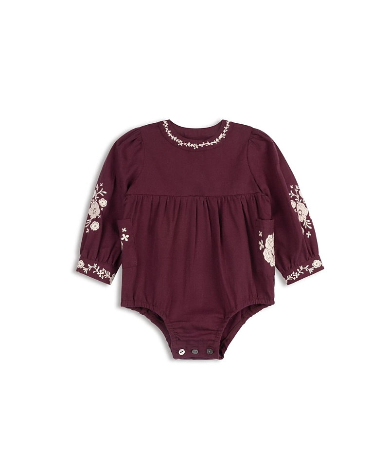 Ely's & Co. Girls' Floral Embroidered Cotton Romper - Baby, Little Kid In Burgundy