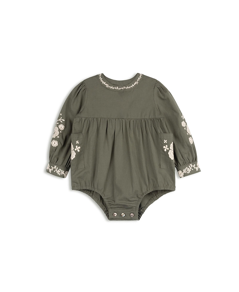 Ely's & Co. Girls' Floral Embroidered Cotton Romper - Baby, Little Kid In Green