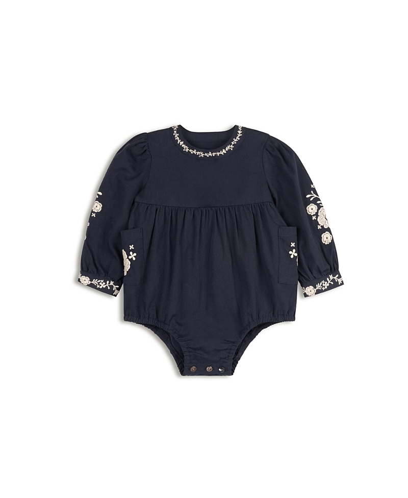 Ely's & Co. Girls' Floral Embroidered Cotton Romper - Baby, Little Kid In Blue