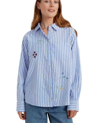  Women's Cotton Oxford Stripe Floral Shirt