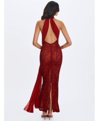  Cerise Burnout Velvet Multiwear Mesh Ribbon Maxi Dress