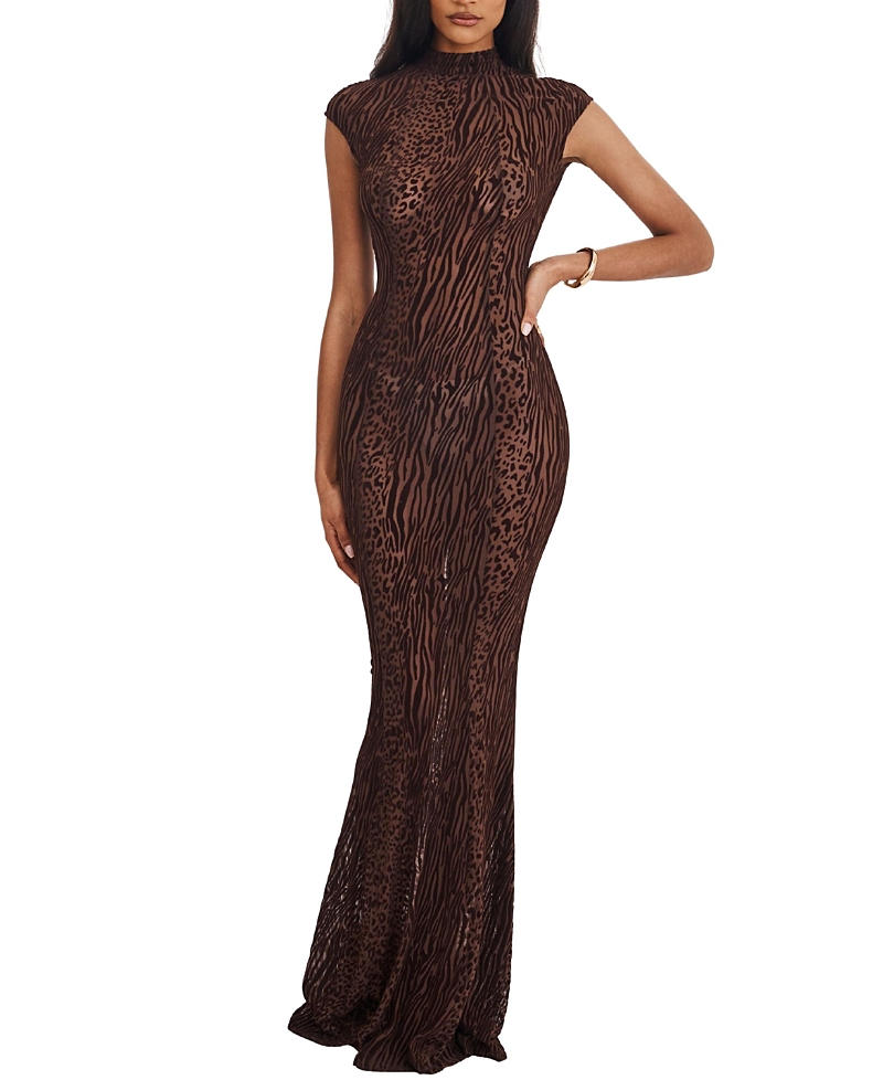 Miss Circle Tyanna Burnout Velvet Mesh Backless Mermaid Maxi Dress