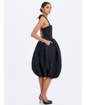  Veradis Taffeta Halter Bubble-Hem Midi Dress