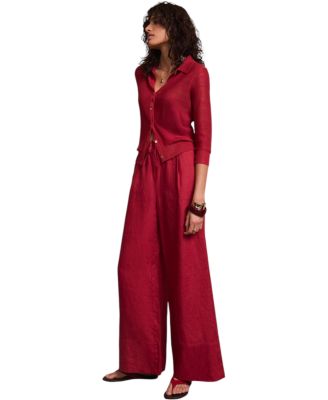 Women's Linen Drawstring Wide Leg Trousers